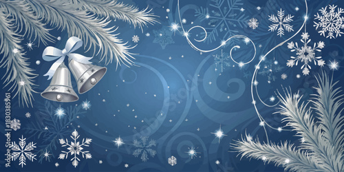 A wintery Christmas vector scene with swirling snow, soft colors, and a calm festive mood in a clean modern style.