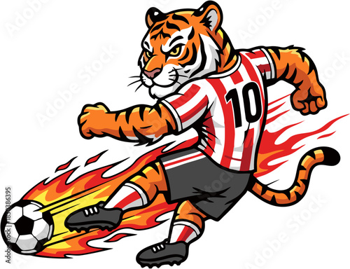 Fierce Tiger Striker Shooting Soccer Ball with Fire Effect