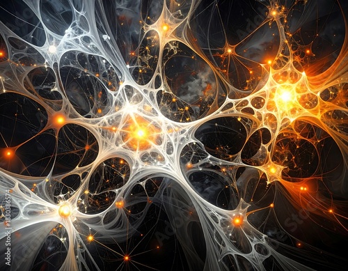 Wallpaper Mural Abstract, glowing web of interconnected structures in dark space Torontodigital.ca