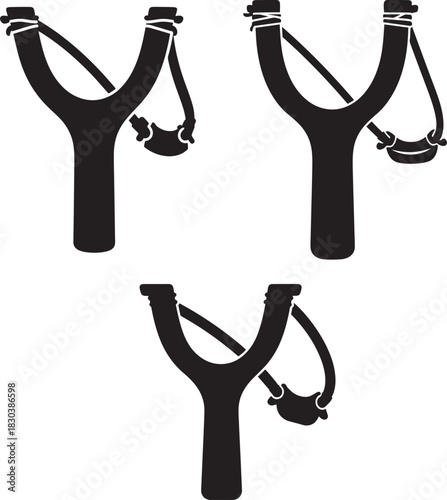 Three y shaped slingshot toys silhouette