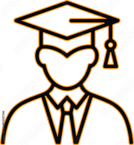 Graduation cap and gown icon representing education and achievement
