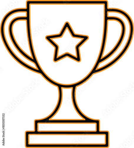 Simple outline trophy with star icon represents victory and achievement