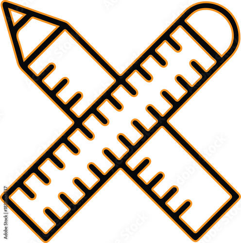 Crossed pencil and ruler icon for design and measurement