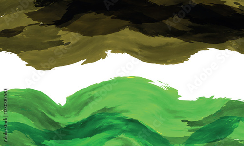 Abstract brush strokes of olive and green shades create unique texture with transparency