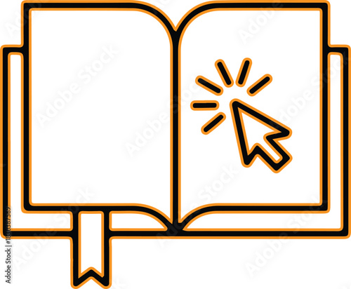 Open book with digital cursor clicking on a page