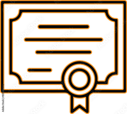 Simple line art certificate with ribbon and seal icon