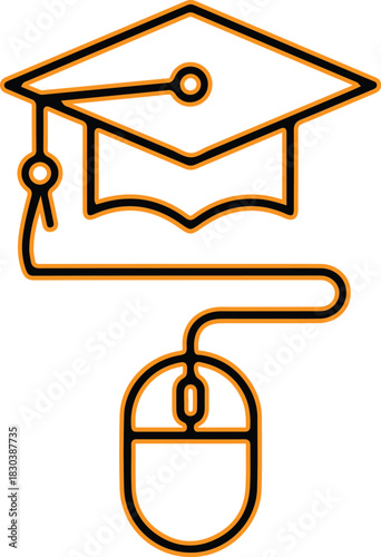 Online education graduation cap and computer mouse icon