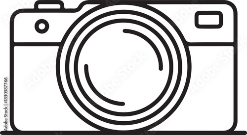 <Line art vector icon of a compact digital camera for photography and multimedia applications>