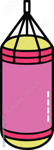 Pink punching bag vector illustration for boxing training and fitness workout equipment icon