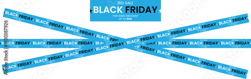 Black Friday ribbons. Crossed sky ribbons and tapes with text on a transparent background. Black Friday sale banner with space for text. Vector.