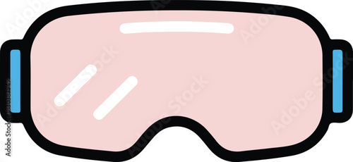 Vector virtual reality headset icon with light pink screen and blue straps isolated on black background