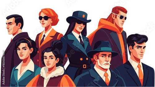 Stylish Character Group Portrait – Diverse Fashion Illustrations in Modern Vector Style