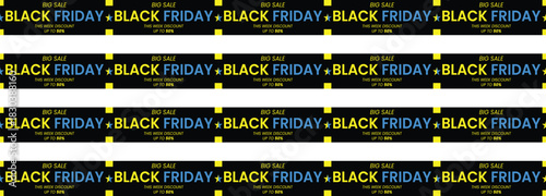 Set Of Black Friday Ribbons, Seamless Warning Tapes with Text, Shadow, and Transparent Background for Sale, Discount, and Promotion Design.