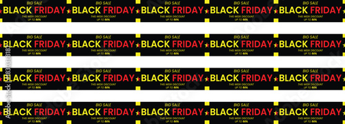  Set Of Black Friday Ribbons yellow and red , Seamless Warning Tapes with Text, Shadow, and Transparent Background for Sale, Discount, and Promotion Design.