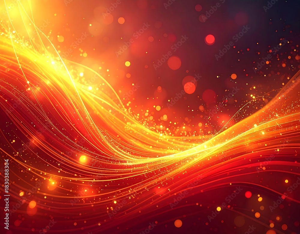 Fototapeta premium Abstract golden wave with particles against a warm, gradient background