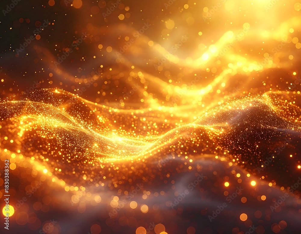 custom made wallpaper toronto digitalAbstract golden wave with sparkling dots and a bright glow