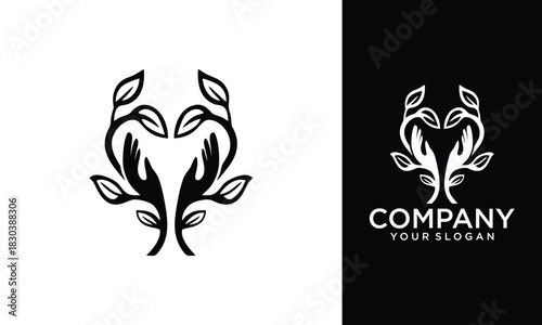 tree graphic design illustration for printing, clothing and business. hand and tree illustration design template with line art styles. mature tree and palm logo vector design illustration.