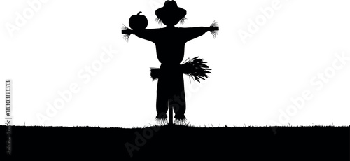 Scarecrow silhouette with pumpkin, rustic autumn harvest symbol