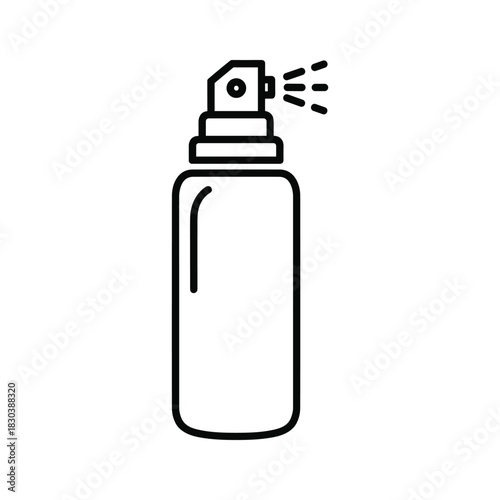 Outline icon of a spray bottle dispersing mist, ideal for hygiene, cleaning, and beauty products.