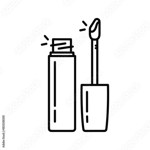 Outline icon of an open lip gloss tube with applicator for beauty and cosmetic use.