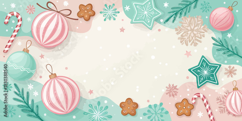 Christmas festive christmas background with ornaments candy canes and gingerbread cookies design