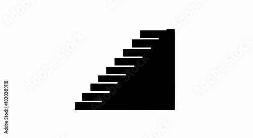 Simple black staircase leading upwards against a clean white background, symbolizing progress and opportunity.