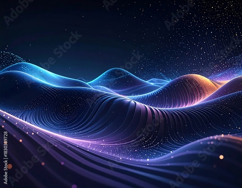 Wallpaper Mural Abstract landscape of glowing, curved lines with sparkling accents Torontodigital.ca
