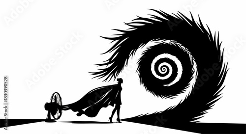 Silhouette of a person standing against a powerful swirling wind, symbolizing inner strength and overcoming challenges.