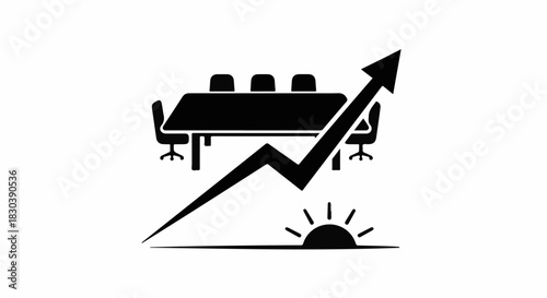 Business meeting success illustrated by rising graph and sunrise