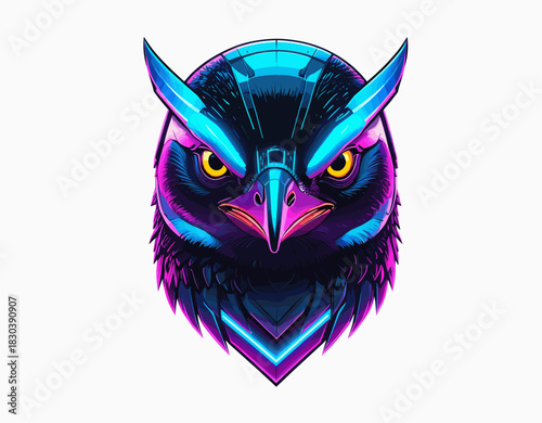Futuristic cyberpunk head of hawk