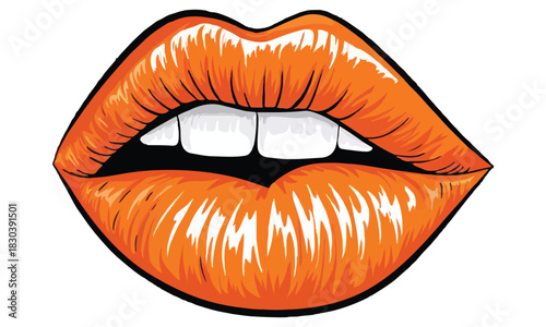 Vector 3d Realistic  Female Lips. Love, Sexy, Beauty Concept. Fashion, Makeup, Romance Vector Illustration. Glamorous Woman Glossy Lips Closeup.