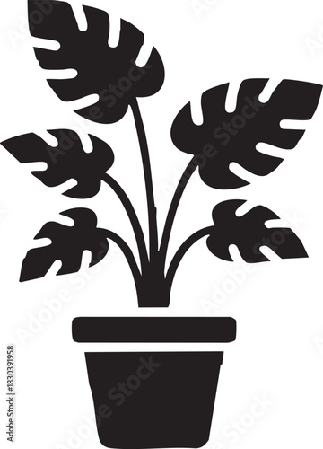 Tropical Monstera Houseplant in Flower Pot Glyph Icon