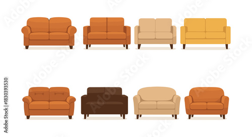 Modern sofa set, flat vector illustration, couch, furniture, interior design