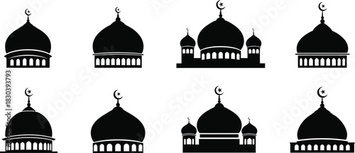 Mosque domes silhouette collection isolated on transparent background