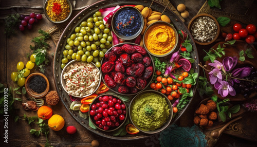 Healthy eating with organic vegetable and fruit variation generated by AI