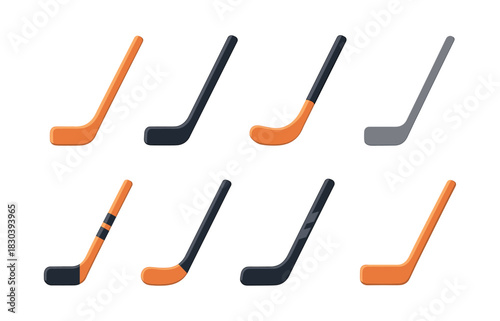 Hockey stick selection, flat vector illustration, sports equipment, colorful
