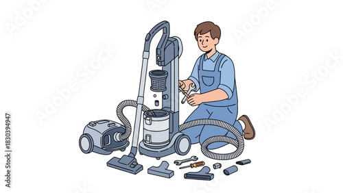 Repairman fixing a vacuum cleaner, DIY home appliance repair service