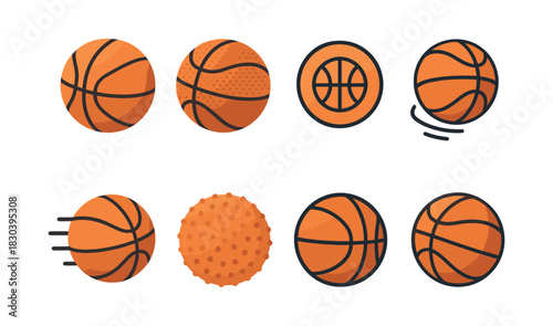 Basketball icons, flat vector illustration, game, sports, orange balls