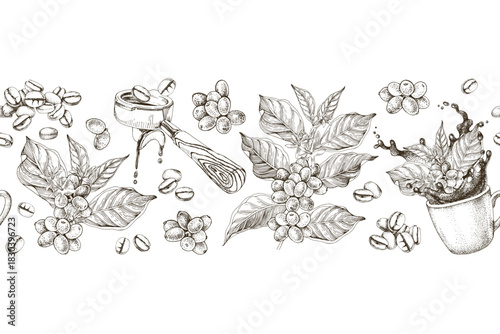 Coffee border seamless pattern vector