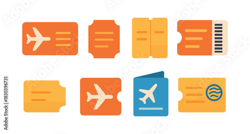Airline ticket vector illustration in flat style, boarding pass, aviation travel