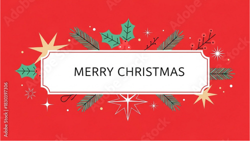 Elegant festive holiday greeting card design featuring traditional Christmas elements and 'Merry Christmas' text