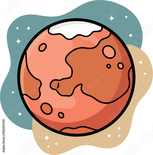 Stylized Mars Planet Vector Illustration with Outline and Craters