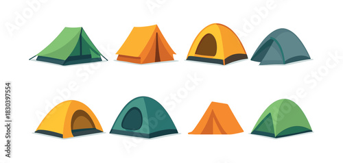 Camping tents collection, flat vector illustration of outdoor shelters