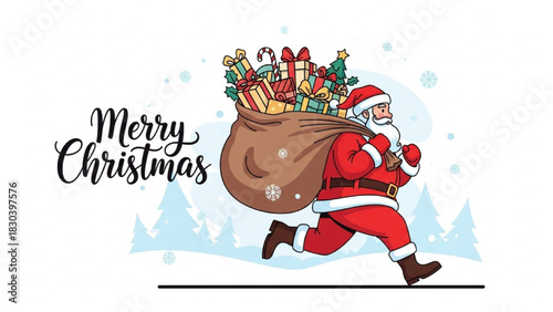 Jolly Santa Claus swiftly delivering a bounty of festive gifts, bringing joy and holiday cheer to all