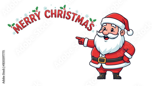 Happy Christmas Santa Claus Icon with Snowflakes and Festive Greeting