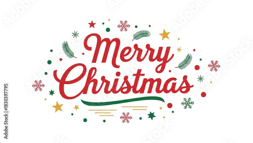 Festive Merry Christmas Greeting with Ornaments and Holiday Cheer