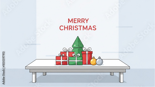Festive Christmas Scene with Gifts and Decorations A Merry Holiday Illustration