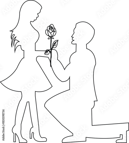 Cute Couple Proposal Line Art with Rose