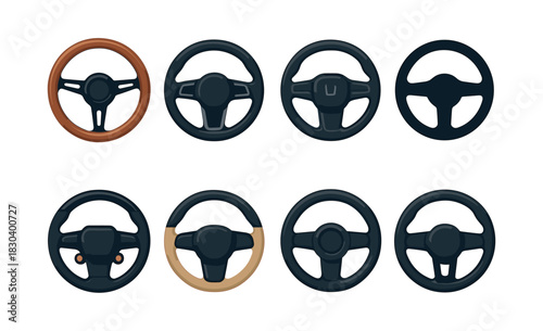 Steering wheel collection, flat vector illustration, car, automobile design