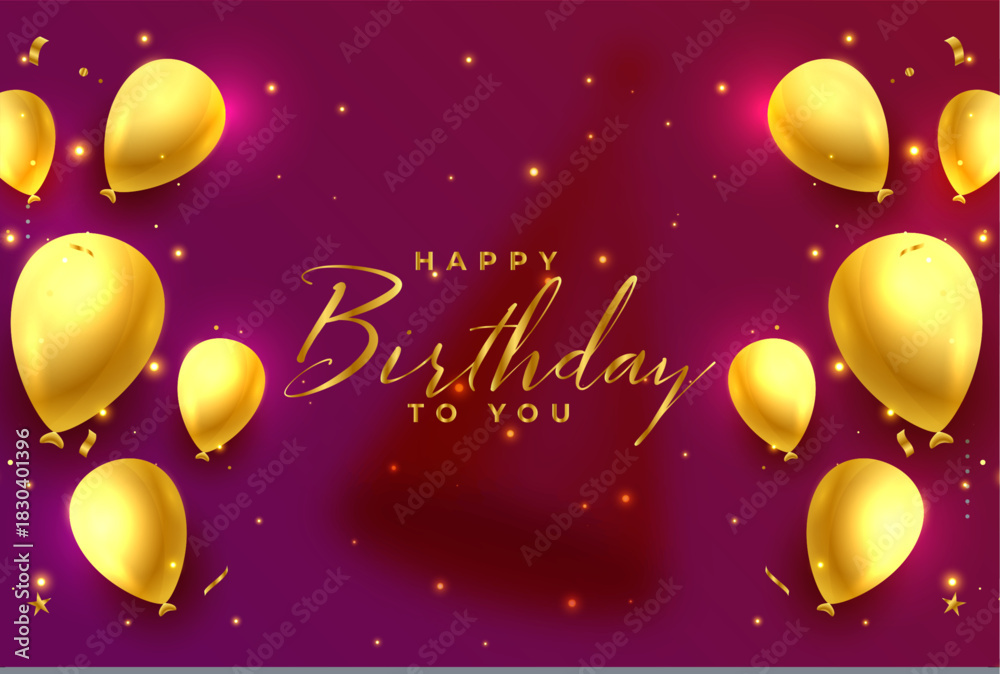 Fototapeta premium Golden Balloons Birthday Greeting Card Design